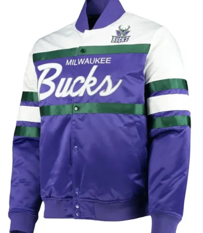 Hardwood Classics Script Milwaukee Bucks Purple Satin Jacket
