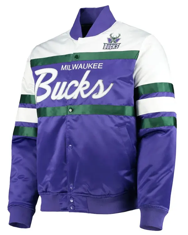 Hardwood Classics Script Milwaukee Bucks Purple Satin Jacket Hardwood Classics Script Milwaukee Bucks Purple Satin Jacket