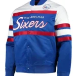 Hardwood Classics Script Philadelphia 76ers Royal Satin Full-Snap Jacket
