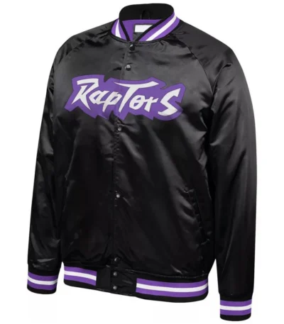 Hardwood Classics Throwback Toronto Raptors Wordmark Black Satin Jacket