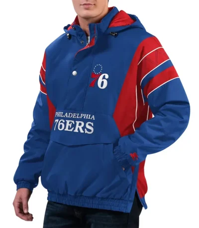 Home Team Philadelphia 76ers Royal Half-Zip Hoodie Jacket