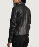 Kelly Studded Black Leather Biker Jacket