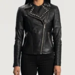 Kelly Studded Black Leather Biker Jacket