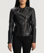 Kelly Studded Black Leather Biker Jacket