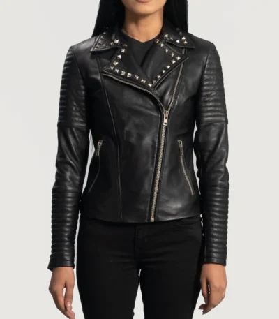 Kelly Studded Black Leather Biker Jacket