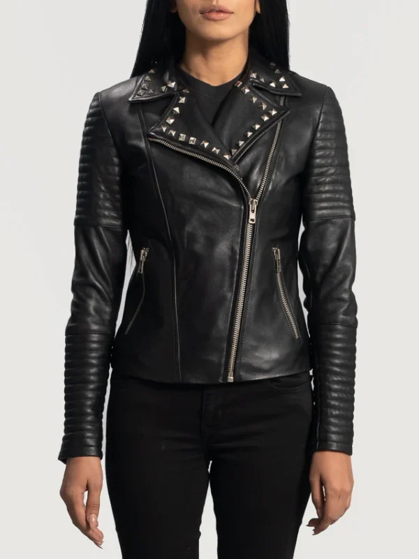 Kelly Studded Black Leather Biker Jacket