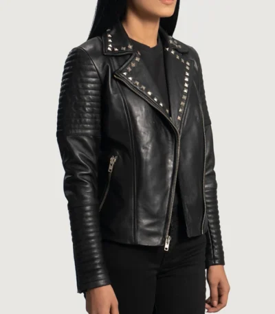 Kelly Studded Black Leather Biker Jacket