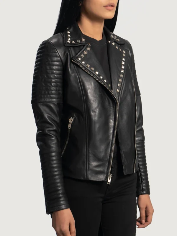 Kelly Studded Black Leather Biker Jacket