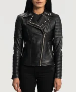 Kelly Studded Black Leather Biker Jacket