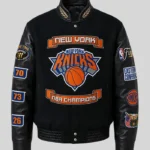 Knicks 2026 Champions Black Wool and Leather Jacket