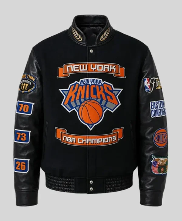 Knicks 2026 Champions Black Wool and Leather Jacket
