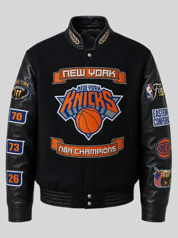 Knicks 2026 Champions Black Wool and Leather Jacket