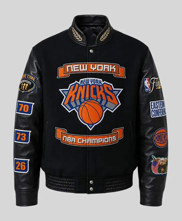 Knicks 2026 Champions Black Wool and Leather Jacket Knicks 2026 Champions Black Wool and Leather Jacket
