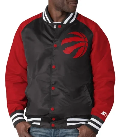 Lead Off Hitter Toronto Raptors Red and Black Satin Jacket