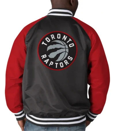 Lead Off Hitter Toronto Raptors Red and Black Satin Jacket