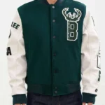 Letterman Milwaukee Bucks Green And White Jacket