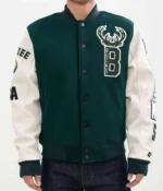 Letterman Milwaukee Bucks Green And White Jacket