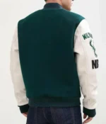 Letterman Milwaukee Bucks Green And White Jacket