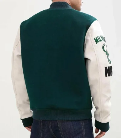 Letterman Milwaukee Bucks Green And White Jacket