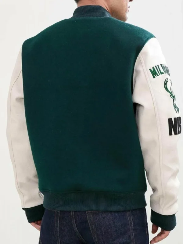 Letterman Milwaukee Bucks Green And White Jacket