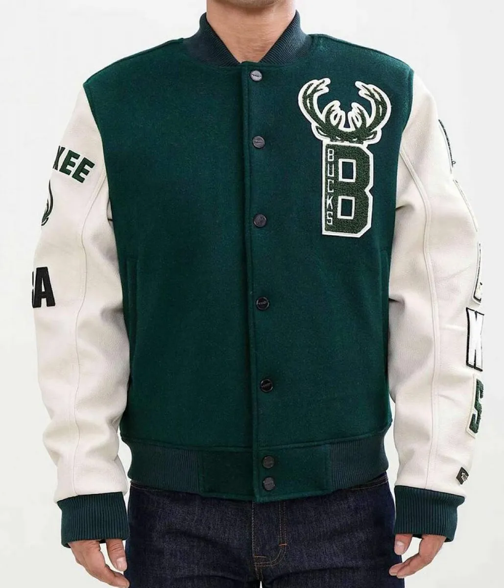 Letterman Milwaukee Bucks Green And White Jacket Letterman Milwaukee Bucks Green And White Jacket