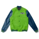 Letterman Seattle Seahawks Light Green and Blue Jacket