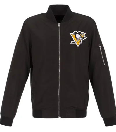 Lightweight Pittsburgh Penguins Nylon Bomber Black Jacket