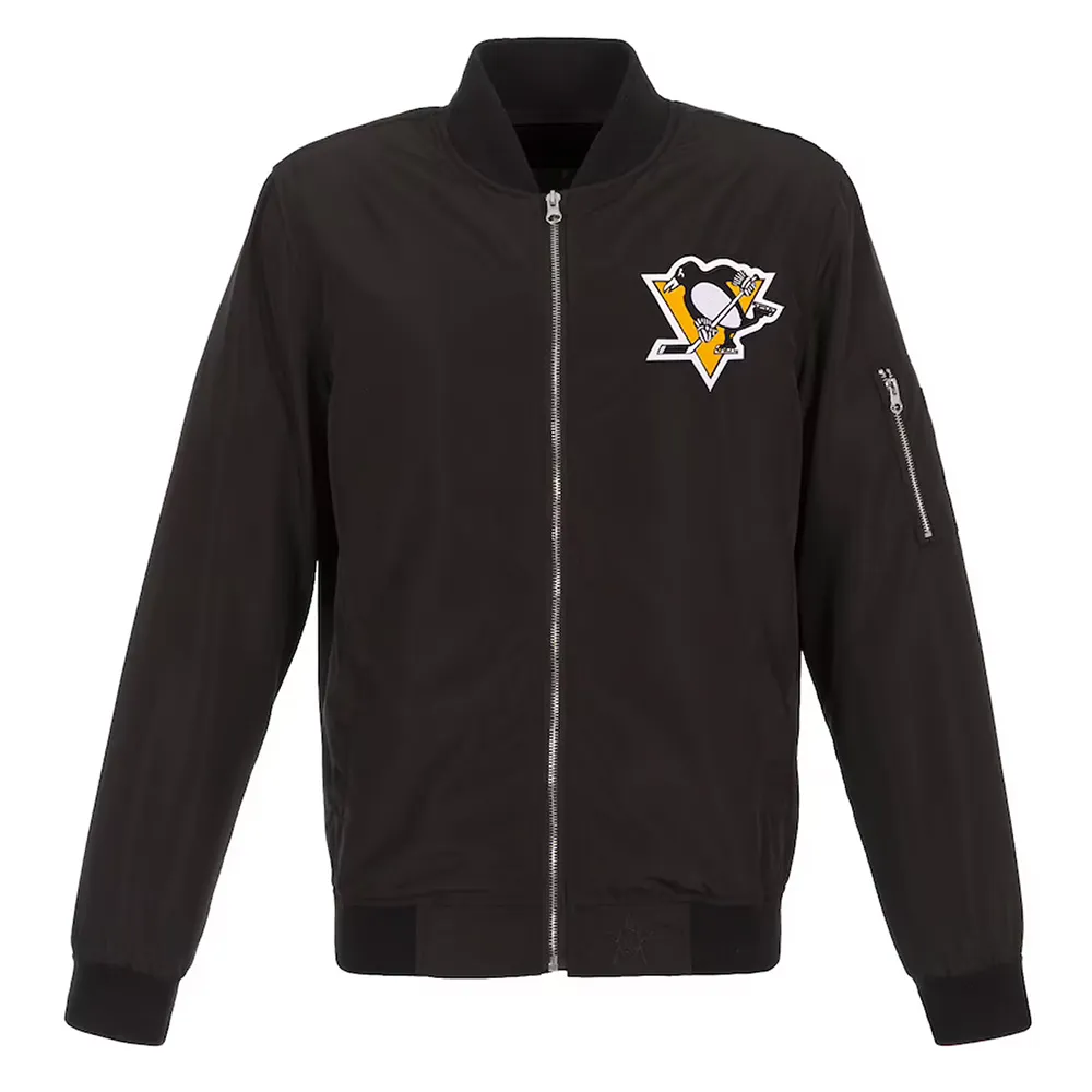 Lightweight Pittsburgh Penguins Nylon Bomber Black Jacket Lightweight Pittsburgh Penguins Nylon Bomber Black Jacket