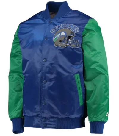 Locker Room Seattle Seahawks Throwback Navy and Neon Green Satin Jacket