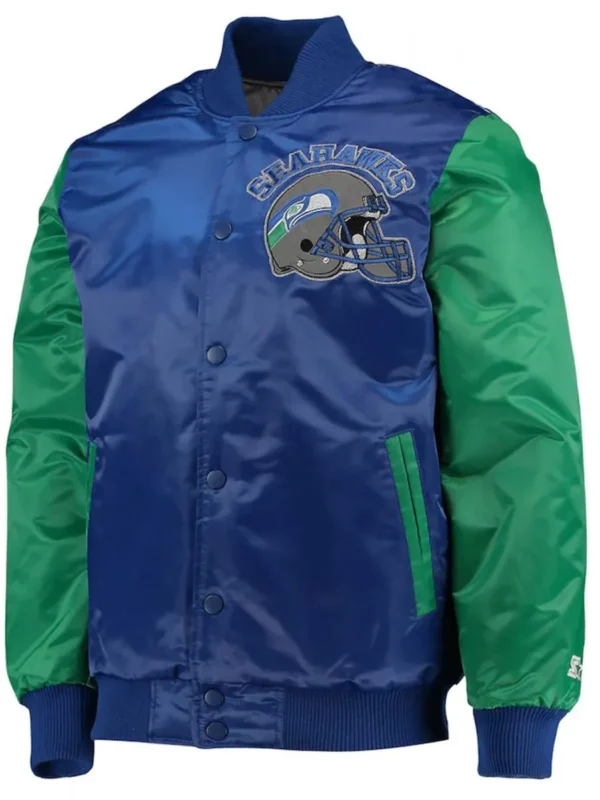Locker Room Seattle Seahawks Throwback Navy and Neon Green Satin Jacket