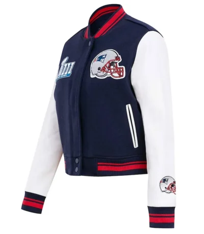 Mash Up New England Patriots Varsity Navy and White Jacket