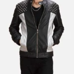 Men Black Jacket With Spiked Studded On Shoulder