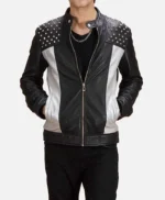 Men Black Jacket With Spiked Studded On Shoulder