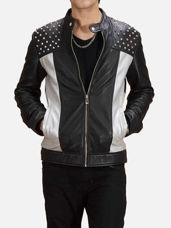 Men Black Jacket With Spiked Studded On Shoulder