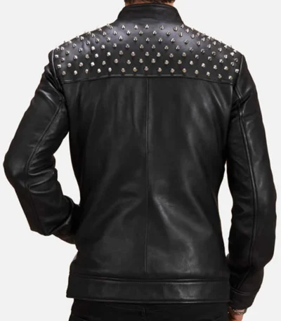 Men Black Jacket With Spiked Studded On Shoulder