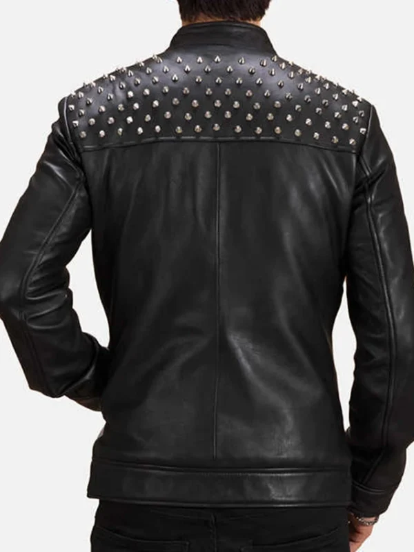 Men Black Jacket With Spiked Studded On Shoulder
