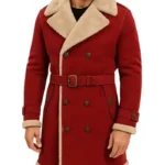 Men’s Christmas Red Shearling Trench Coat