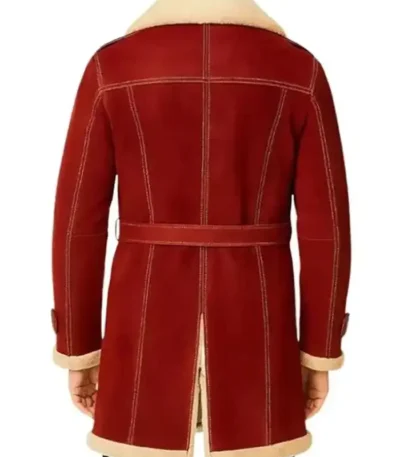 Men’s Christmas Red Shearling Trench Coat