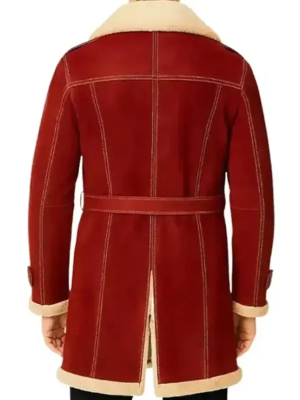 Men’s Christmas Red Shearling Trench Coat