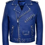 Men’s Classic Motorcycle Blue Studded Jacket