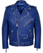 Men’s Classic Motorcycle Blue Studded Jacket