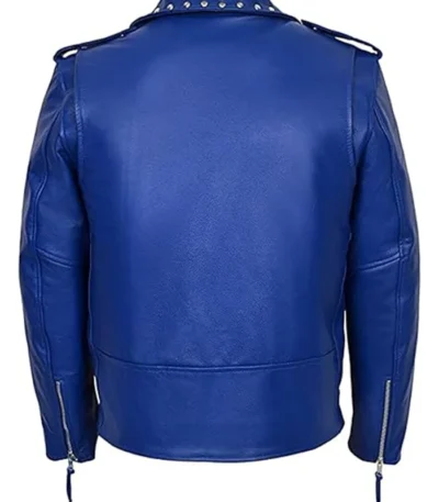 Men’s Classic Motorcycle Blue Studded Jacket
