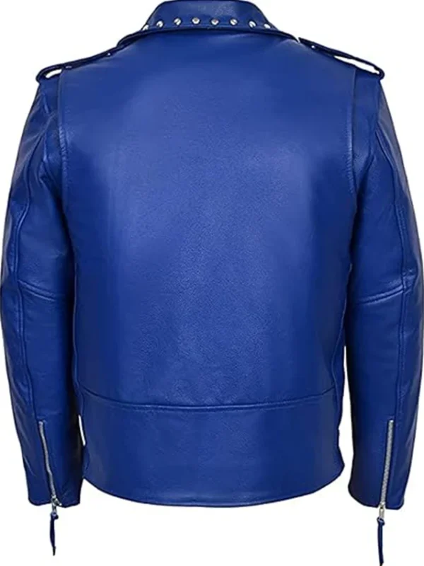 Men’s Classic Motorcycle Blue Studded Jacket