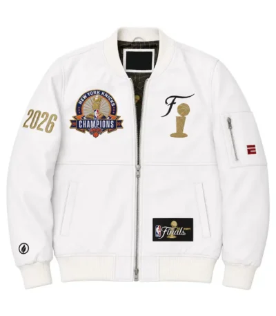 NY Knicks 2026 Finals Champions Team White Leather Jacket