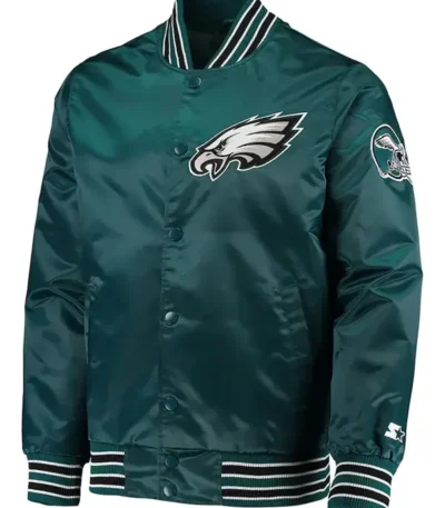 Mens Retro Philadelphia Eagles Satin Green Jacket