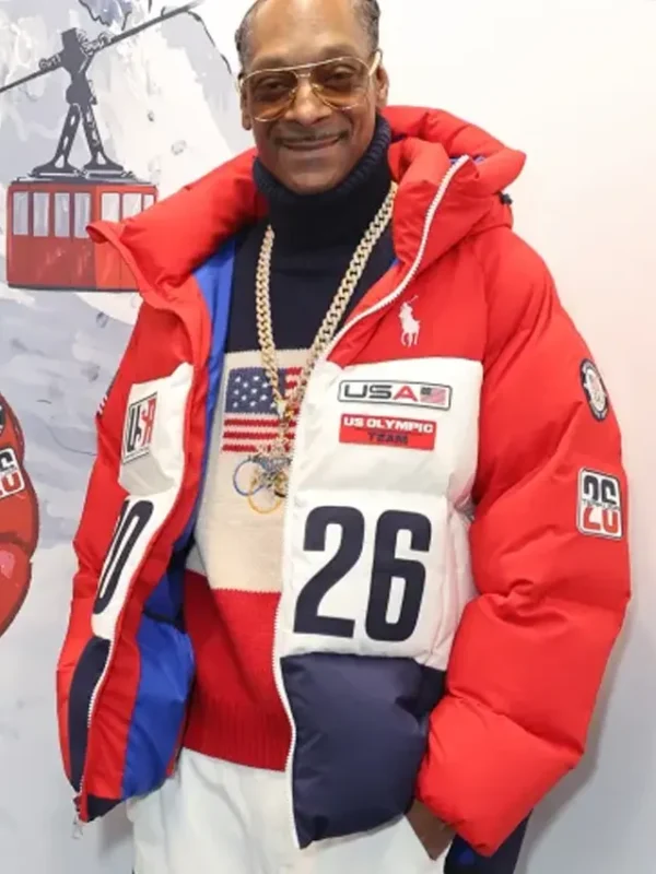 Winter Olympics 2026 Snoop Dogg Team USA Red Puffer Jacket