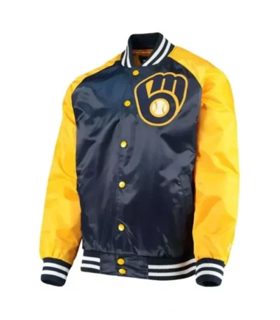 Milwaukee Brewers Blue and Yellow Varsity Satin Jacket