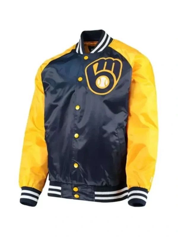 Milwaukee Brewers Blue and Yellow Varsity Satin Jacket