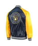 Milwaukee Brewers Blue and Yellow Varsity Satin Jacket