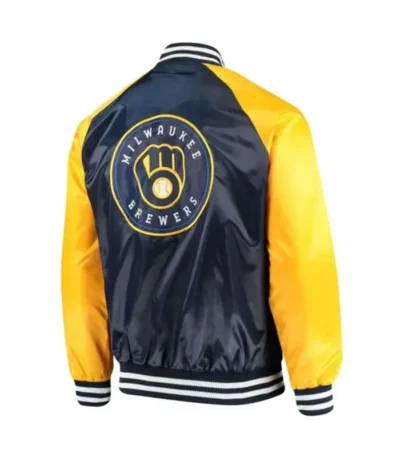 Milwaukee Brewers Blue and Yellow Varsity Satin Jacket
